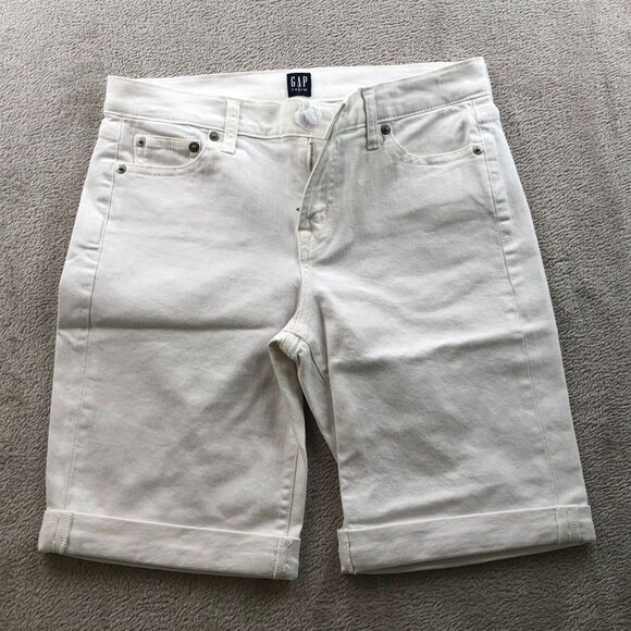 Gap Women's 9" Bermuda Shorts Size 25 Classic White Cuffed Casual Summer - Picture 11 of 12